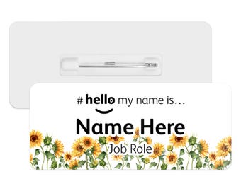 Hello My Name is Name Badge - Sunflower Border | Personalised Badge | #hello my name is... Badge | Personalised Metal ID Reel