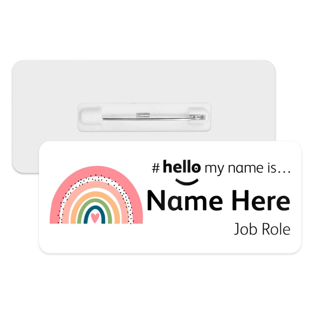 Hello My Name is Name Badge - Cute Boho Rainbow | Personalised Badge ...