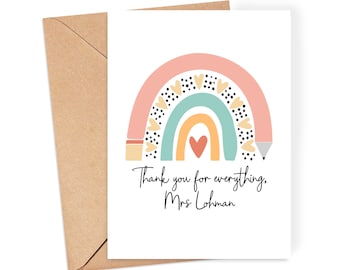 Personalised Thank You Teacher Card - &quot;Thank You For Everything&quot; - Teacher Card | End of School Year | TA Card | Thank You Teacher