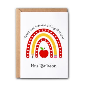carte de remerciement personnalisée pour professeur - « Merci pour tout cette année » - carte de professeur | Fin d'année scolaire | Carte TA | Merci professeur