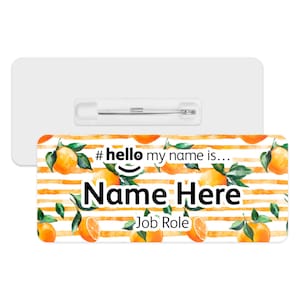 Hello My Name is Name Badge - Orange Stripes | Personalised Badge | #hello my name is... Badge | Personalised Metal ID Reel