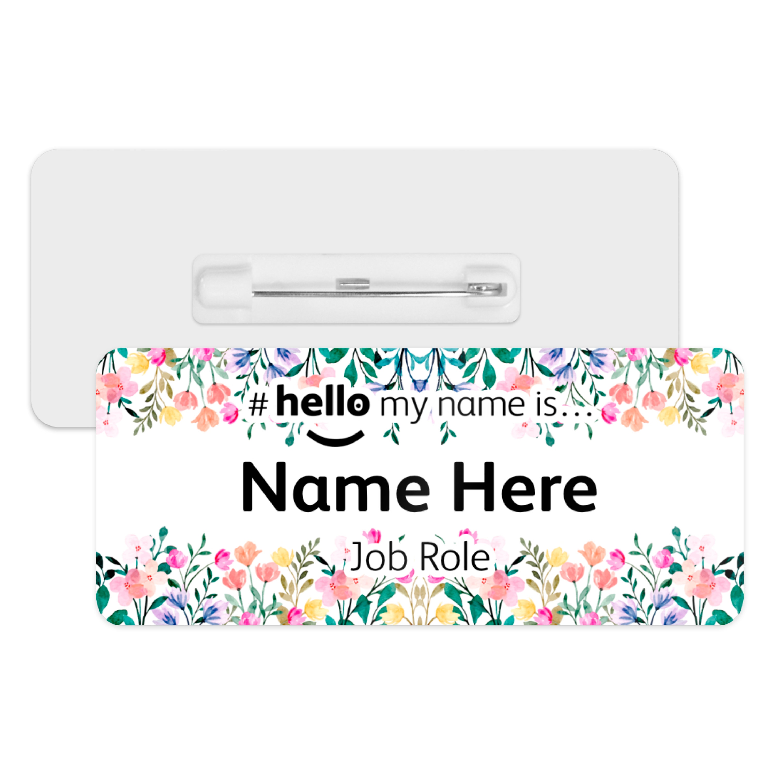 Hello My Name is Name Badge - Watercolour Wild Flower Edging ...
