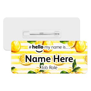 Hello My Name is Name Badge - Lemon Stripes | Personalised Badge | #hello my name is... Badge | Personalised Metal ID Reel