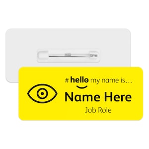 Hello My Name is Name Badge - Classic Yellow - Eye Icon | Personalised Badge | #hello my name is... Badge | Personalised Metal ID Reel