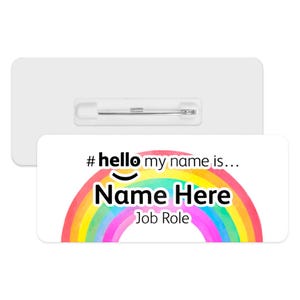 Hello My Name is Name Badge - Boho Watercolour Rainbow | Personalised Badge | #hello my name is... Badge | Personalised Metal ID Reel