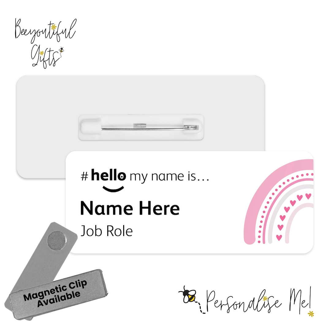 Hello My Name is Name Badge - Boho Half Rainbow | Personalised Badge ...