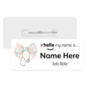 Hello My Name is Name Badge - Baby Feet Coquette Bow | Personalised Badge | #hello my name is... Badge | Personalised Metal ID Reel
