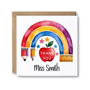 Personalised Thank You Teacher Card - "Thank You" Teacher Rainbow - Teacher Card | End of School Year | TA Card | Thank You Teacher