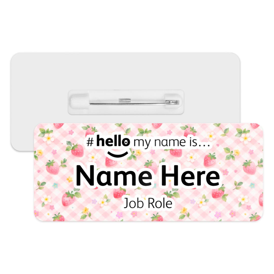 Hello My Name is Name Badge - Pastel Strawberry Gingham | Personalised ...