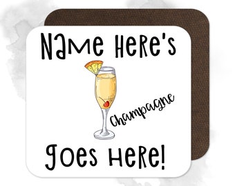 Personalised Hand Drawn Champagne Coaster | Champagne Coaster | Cocktail Coaster | Personalised Coaster Gift | Home Bar Coaster