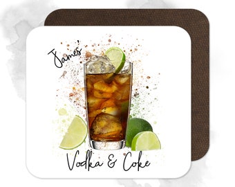Personalised Vodka & Coke Coaster - Splash Effect Coaster | Personalised Drinks Coaster | Cocktail Coaster | Personalised Coaster | Home Bar