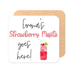 Personalised Strawberry Mojito Cocktail Coaster - Original Design | Personalised Drinks Coaster | Cocktail Coaster | Personalised Coaster