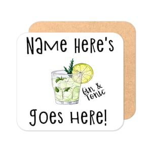 Personalised Hand Drawn Gin & Tonic Coaster | Gin Coaster | Cocktail Coaster | Personalised Coaster Gift | Home Bar Coaster