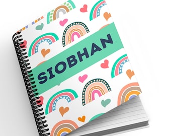 Personalised A5 Notebook - Bright Rainbows | Personalised Gift | Teacher Gift | Student Gift | Student Notebook | Personalised Notebook