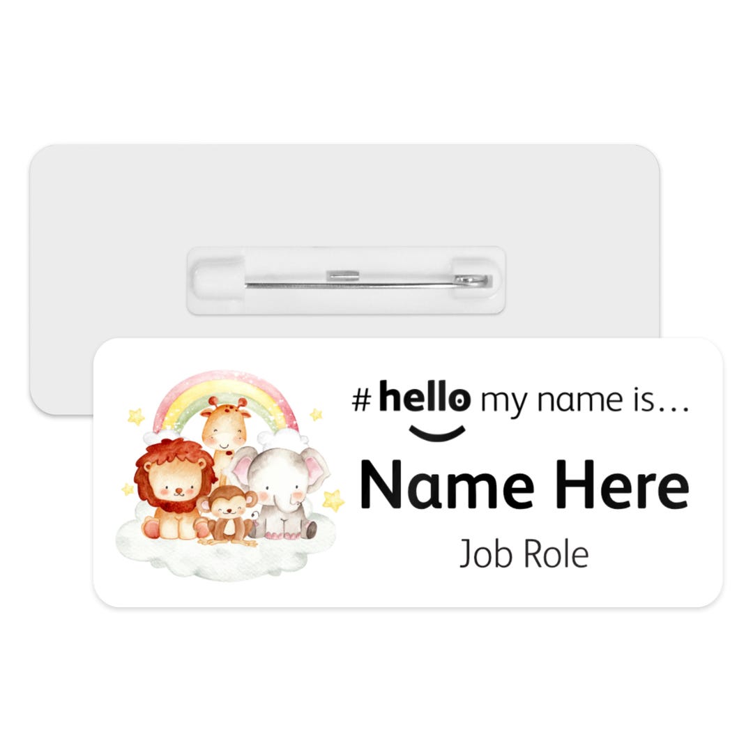 Hello My Name is Name Badge - Watercolour Cute Safari Animals ...