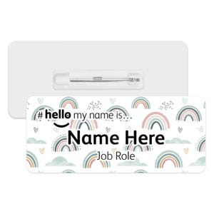 Hello My Name is Name Badge - Rainbows, Hearts & Clouds | Personalised Badge | #hello my name is... Badge | Personalised Metal ID Reel