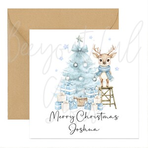 Carte de Noël personnalisée - Renne bleu | Carte de Noël | Joyeux Noël | Carte de fête | carte personnalisée | Carte de Noël garçon