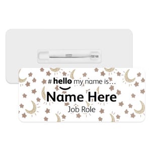 Hello My Name is Name Badge - Boho Baby Moon & Stars | Personalised Badge | #hello my name is... Badge | Personalised Metal ID Reel