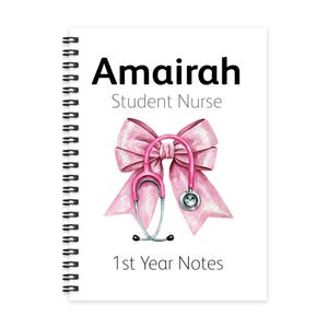 Personalised A5 Notebook - Stethoscope Coquette Bow | Personalised Gift | Nursing Gift | Student Gift | Personalised Notebook | Student