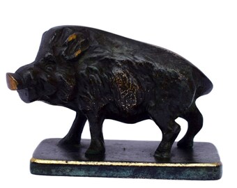 ブロンズ色のイノシシの彫刻動物芸術像、狩猟イノシシの金属小像、狩猟