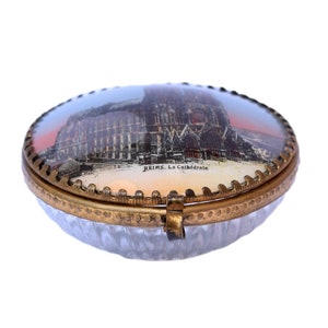 French Antique Ormolu Brass Jewelry Casket Box Cathedral of Reims