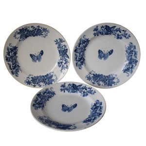 Antique  Set of 3 Boch Freres Keramis Plates Butterfly