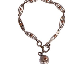 French Antique Sterling Silver Baby Chain Bracelet - French Art Deco Bracelet - Gift Baptism Bracelet