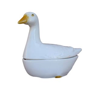 Authentic French Small White Gosling Goose Faience Terrine by Michel Caugant - Christmas Foie Gras Dish - French Country Cottage Kitchen
