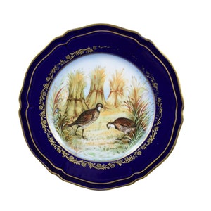 Collection Plate Limoges Porcelain Partridge Decor Gold & Cobalt Blue