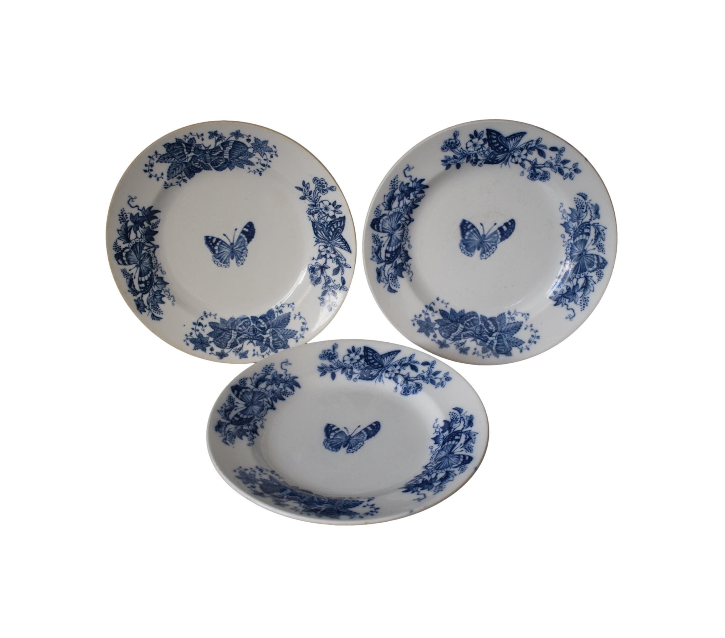 Antique Set de 3 Boch Freres Keramis Plaques Papillon