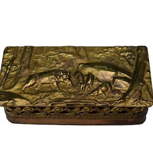 French Vintage Brass Box Stamp Box Boar Decor