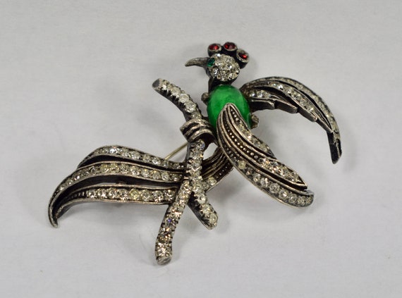 Antique French  Bird Of Paradise Pin Brooch Rhine… - image 2