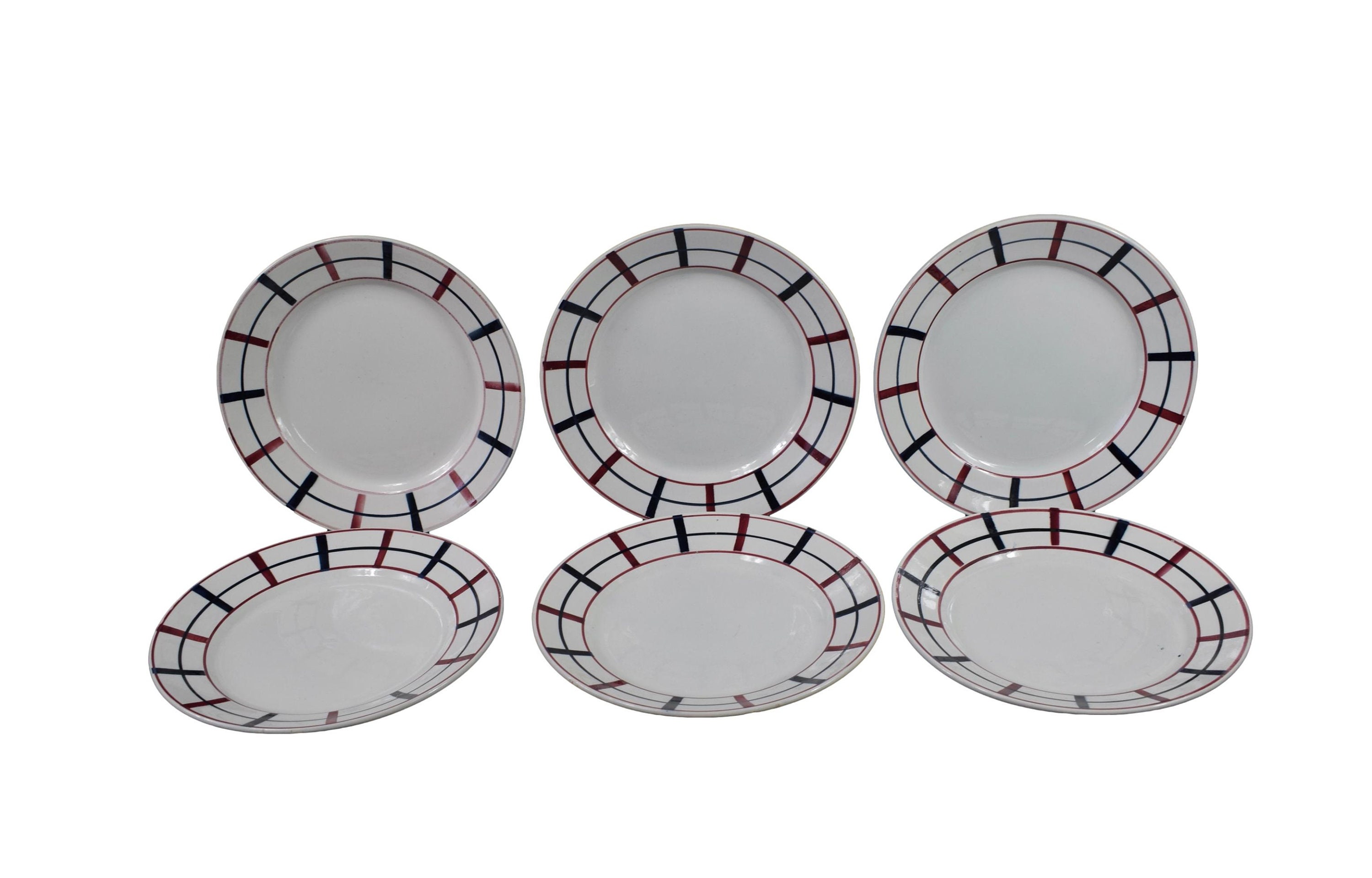 Antique Français Ensemble de 6 Assiettes Saint Amand Lou Basquez