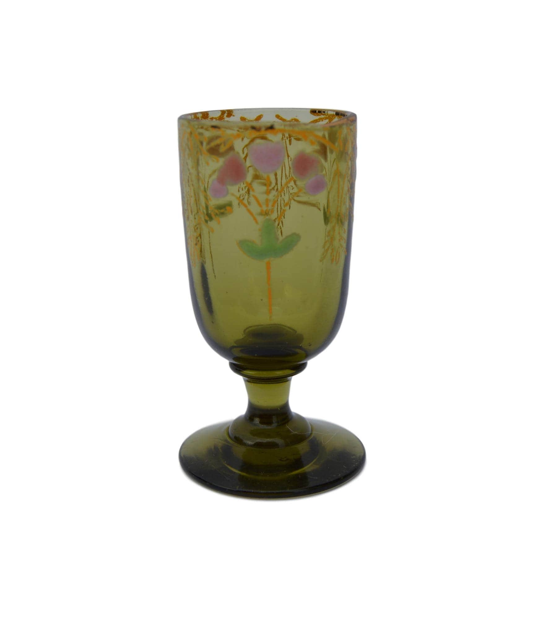 Verre Émaillé Liqueur Gobelet - en Verre Vert Antique Français Fait à La Main Bar Décoration