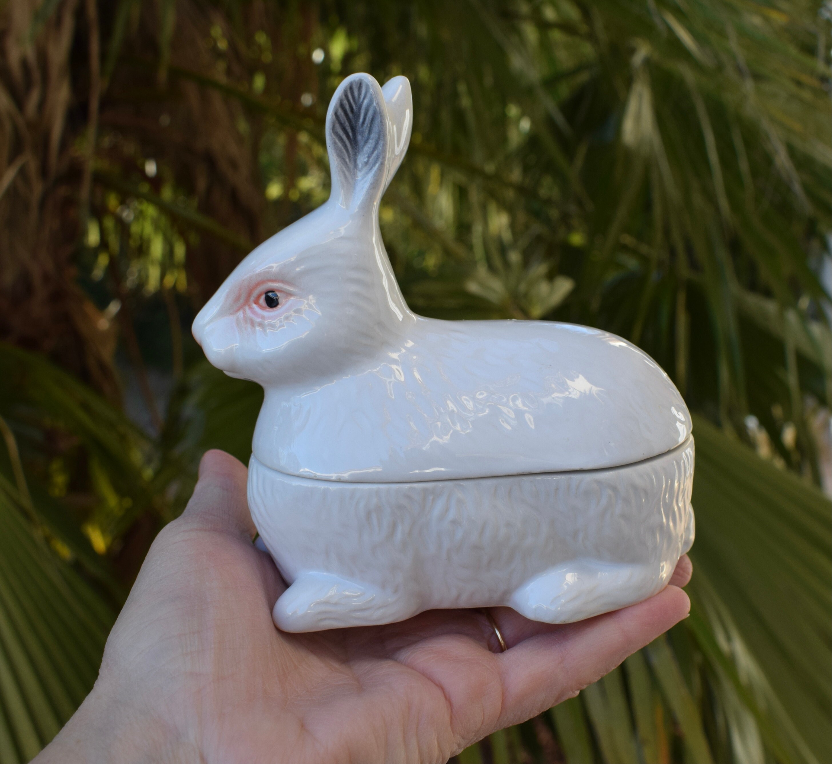 Authentique Français Faïence Petit Lapin Blanc Tureen Par Michel Caugant