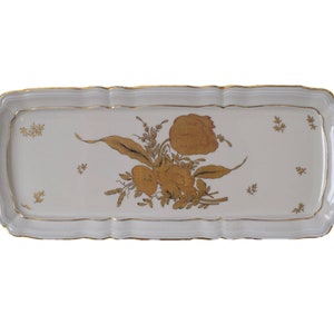 French Vintage Limoges Porcelain Plate Platter, By L Bernardaud  Gold serving Tray