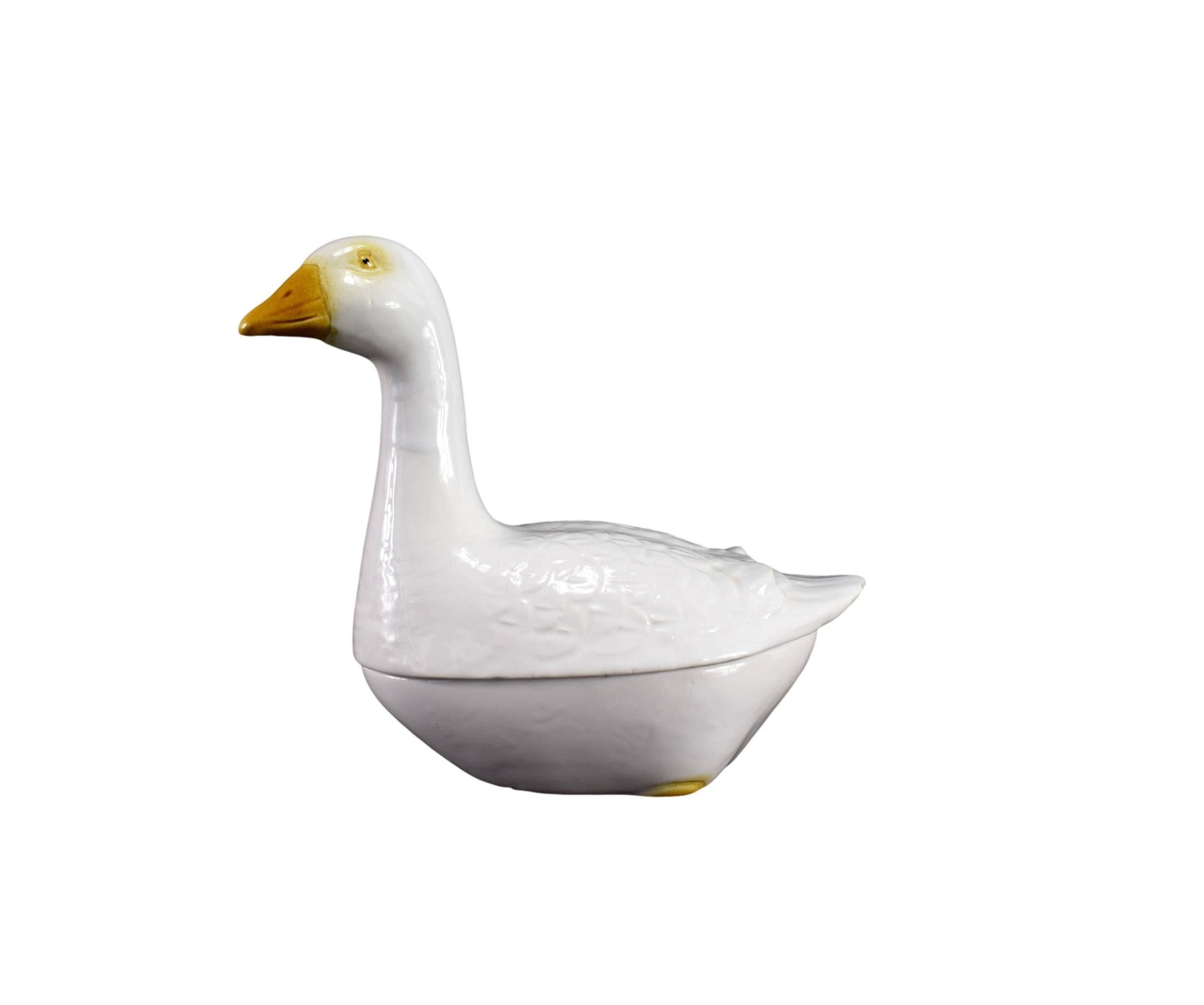 Authentic Français White Gosling Goose Faience Terrine Par Michel Caugant Foie Gras Dish