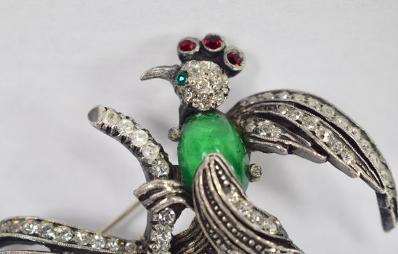 Antique French  Bird Of Paradise Pin Brooch Rhine… - image 3