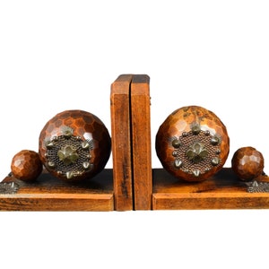 Vintage Wooden Faceted Ball Pair Bookends