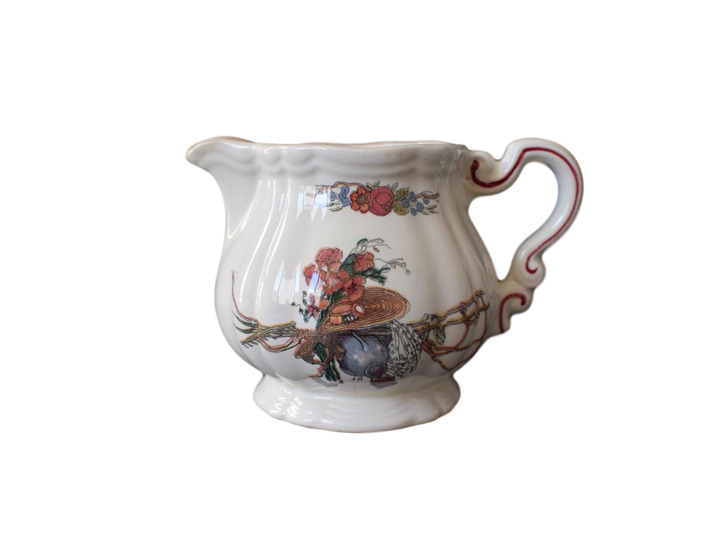 Français Antique Obernai Sarreguemines Faience Pichet ou Pot de Lait Pour Un Français Pays Petit Dej