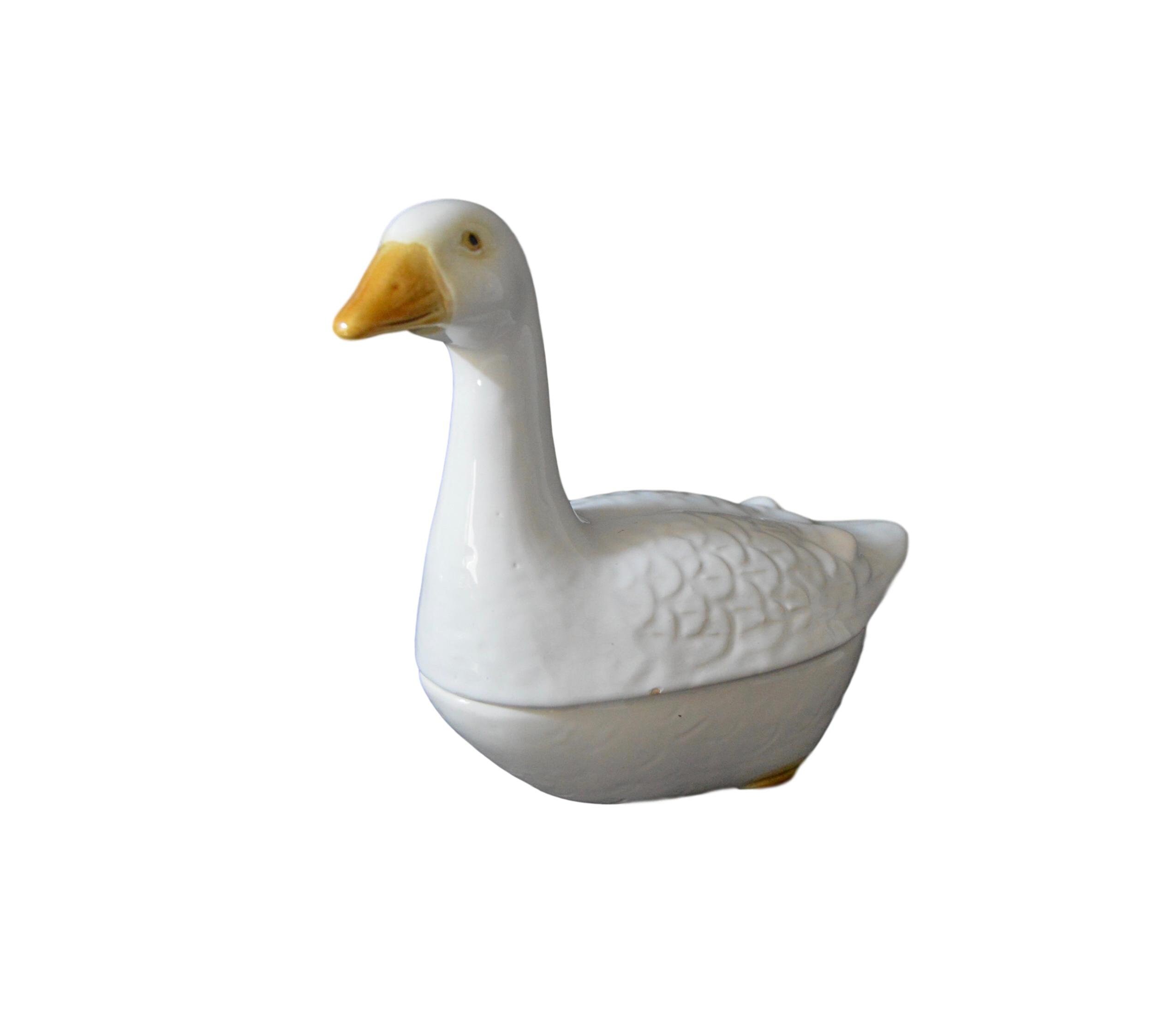 Authentic Français White Gosling Goose Faience Terrine Par Michel Caugant Foie Gras Dish