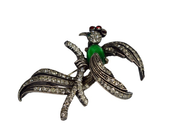 Antique French  Bird Of Paradise Pin Brooch Rhine… - image 1