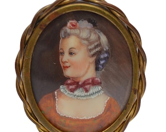 French Vintage Hand Painted Miniature Portrait Brooch - Pin Brooch - French Lady Miniature - French Fine Jewelry