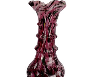 Antique French Authentic Art Glass Clichy Vase - Black White & Pink Glass Art Flower Vase