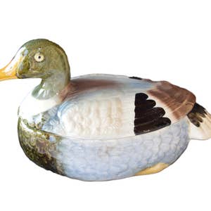 Authentic French Duck Terrine - Faience Terrine by Michel Caugant - Foie Gras Dish - French Country Cottage Kitchen - Shabby Chic