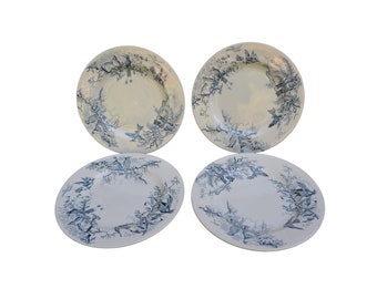 Fransk vintage set med fyra middagstallrikar Luneville KG Majolica Colibri kolibrimönster