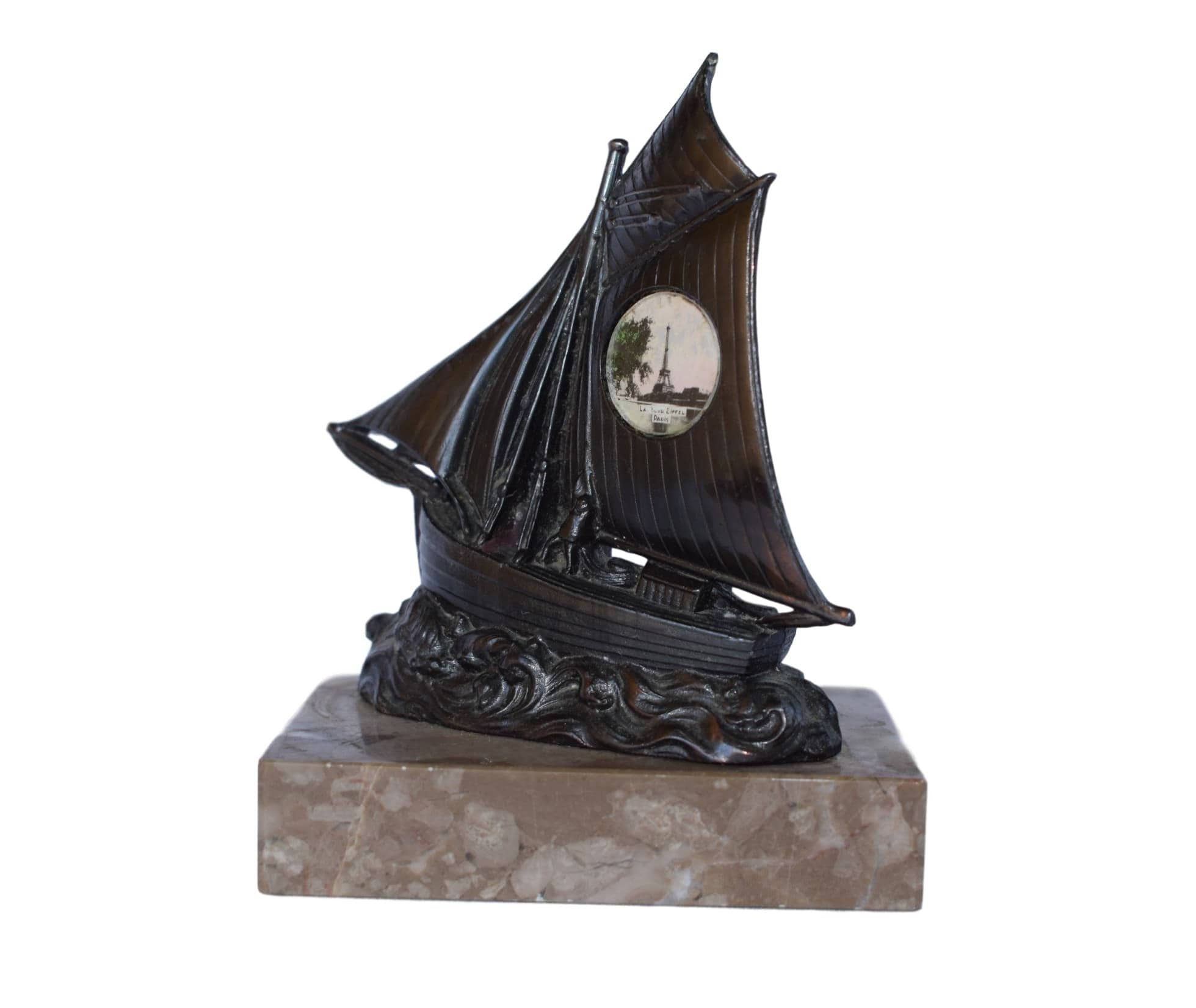 Bateau à Voile de Français Art Déco Figurine - Tour Eiffel Souvenir Paris Bateau Vintage Shabby Chic
