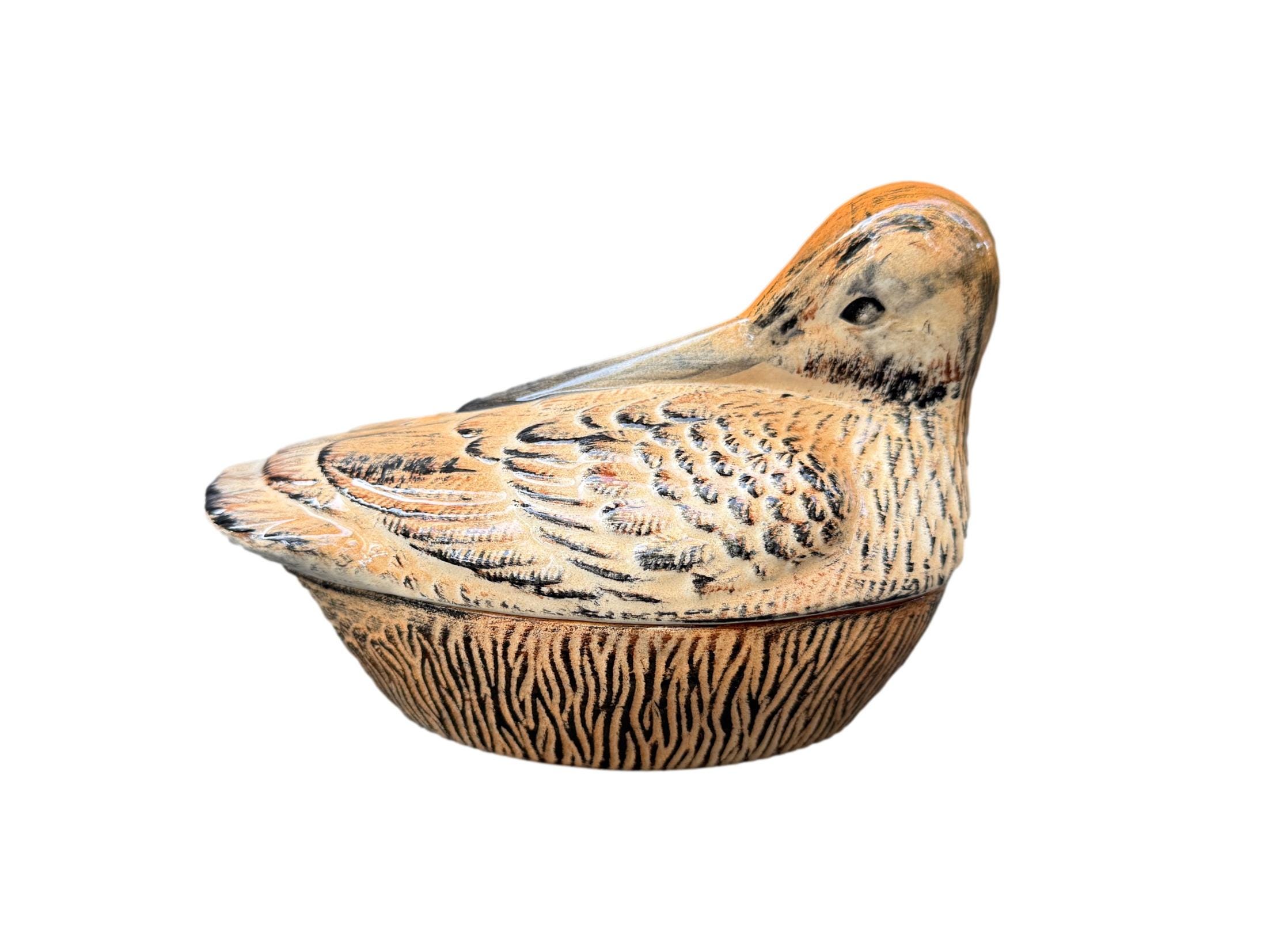 Woodcock , Authentic  French Faience Terrine  Michel Caugant  Foie Gras Dish