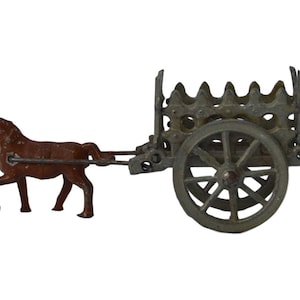 Französisch antike Puppenhaus Miniatur-Pferd und Wagen von Simon & Rivollet - Kinder altes Spielzeug - Puppe Bauernhaus gezeichnet Warenkorb Spielzeug - Puppe Pferd