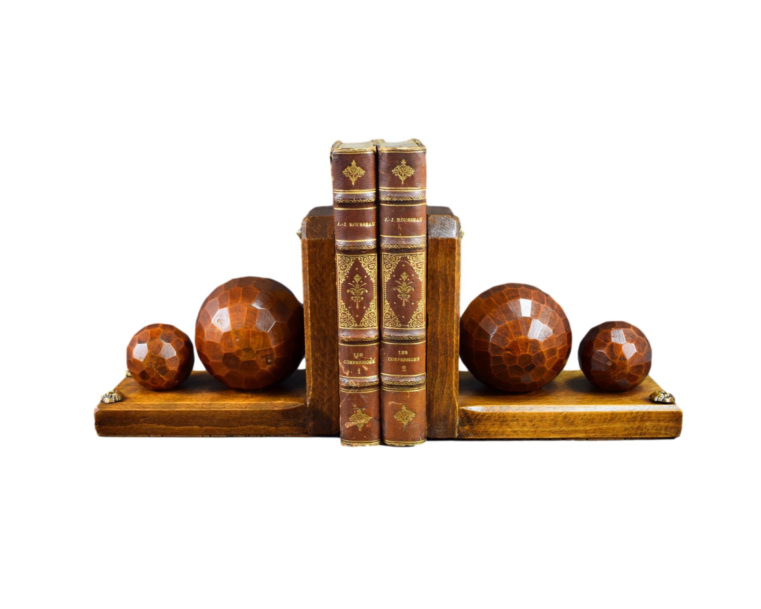 Paire de Sphères Français Art Déco en Bois Sculptées à La Main Sphères